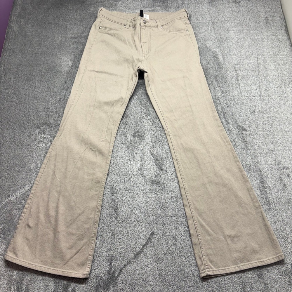 H&M Divided Flare Jeans Women Size 12 Tan Good Zip Fly Stretch Khaki Pants